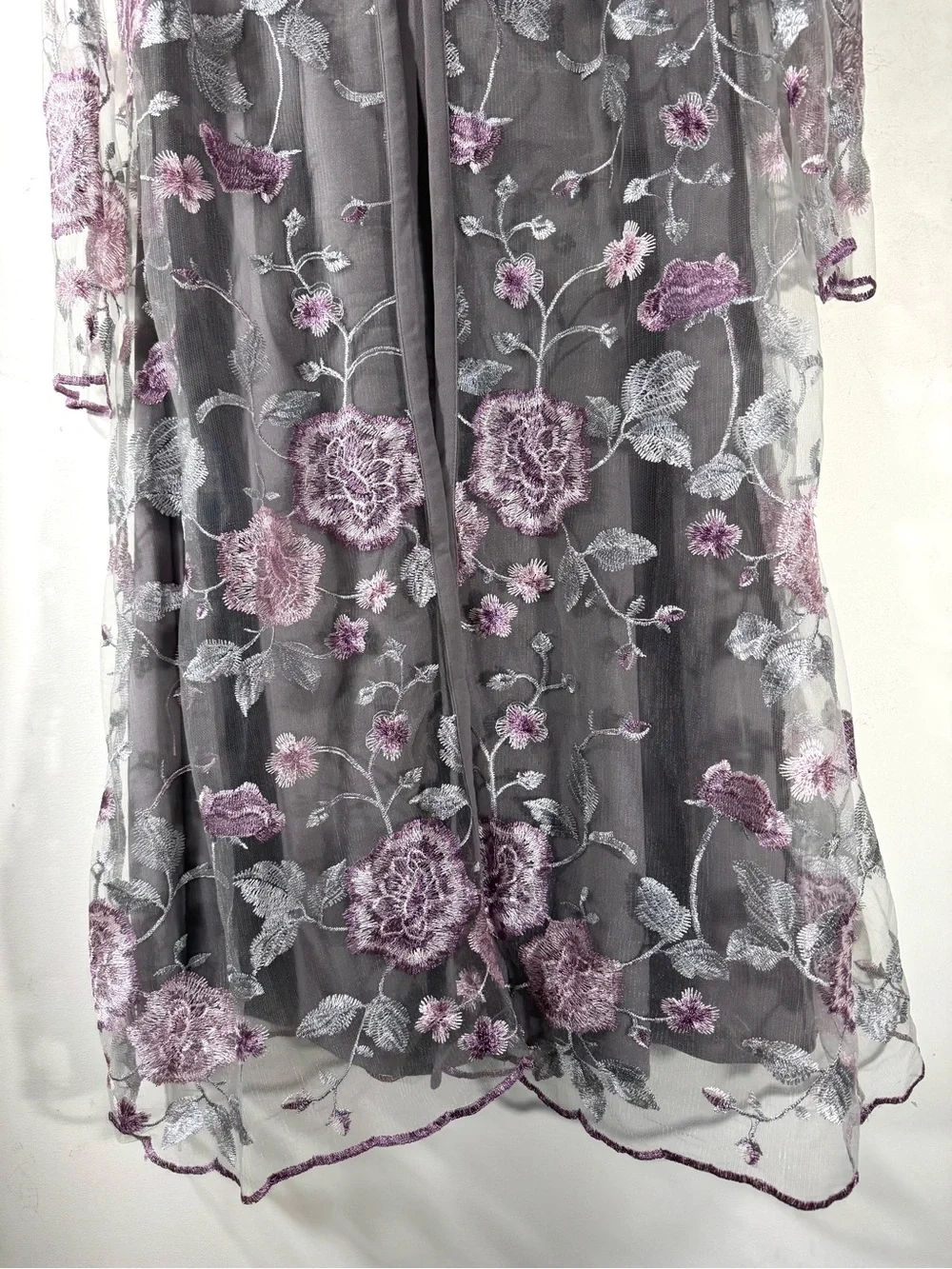Embroidered Midi Dress And Jacket Sz Large wedding guest tea party gray pink